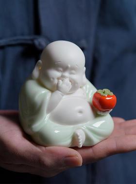 陶瓷弥勒佛招财家居汽车车载有趣笑佛客厅饰品桌面小摆件装饰品