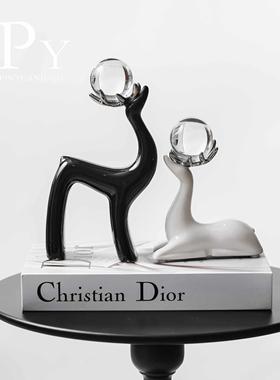 高档轻奢水晶麋鹿酒柜摆件电视柜红酒柜客厅玄关小鹿家居饰品摆件