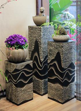 中式彷石柱展示柱室内禅意招财流水底座户外庭院花园门口装饰摆饰