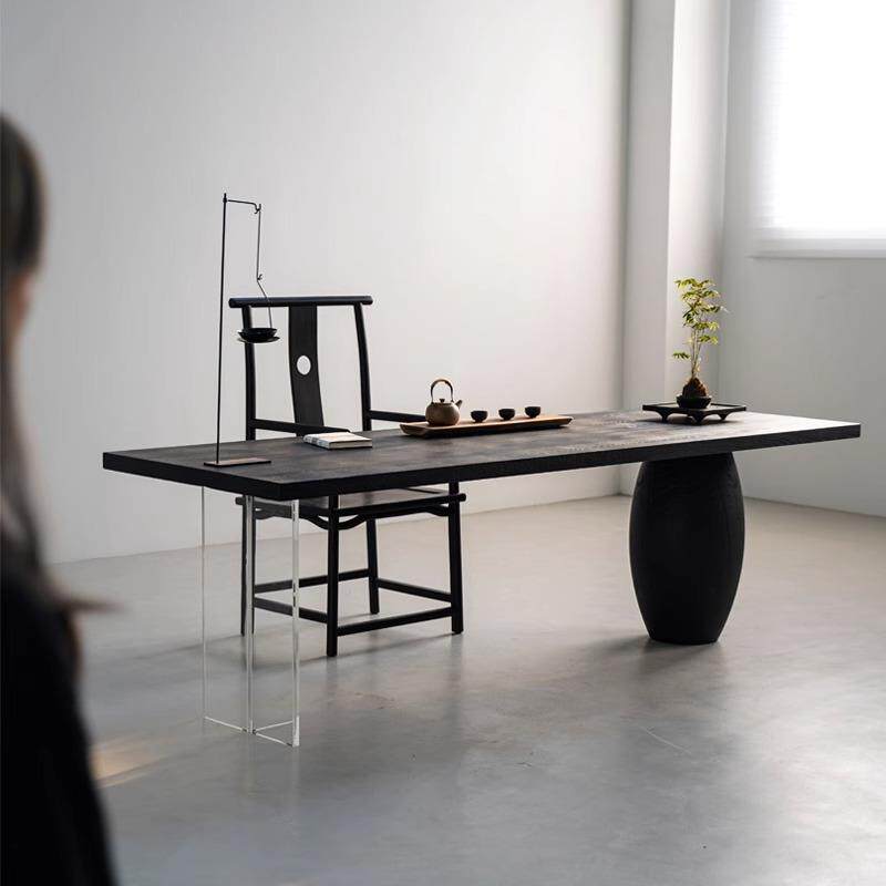 日式侘寂风黑色白蜡木茶桌书桌实木桌子家用茶台禅意新中式大板桌 - 图1