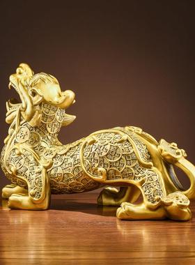 铜掌柜铜貔貅摆件一对公母黄铜皮丘客厅店铺家居用办公室开业礼品