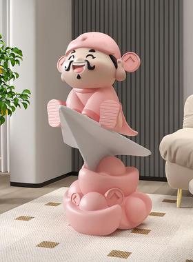 大号财神爷落地摆件店铺前台开业礼物高级感客厅电视柜旁装饰品