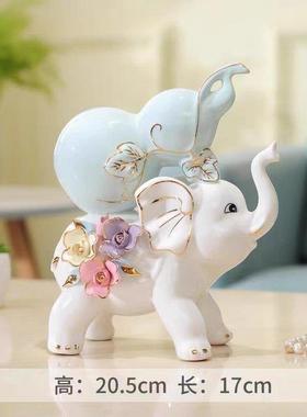 轻奢陶瓷大象摆饰一对欧式客厅电视柜酒柜玄关家居装饰陶瓷工艺品