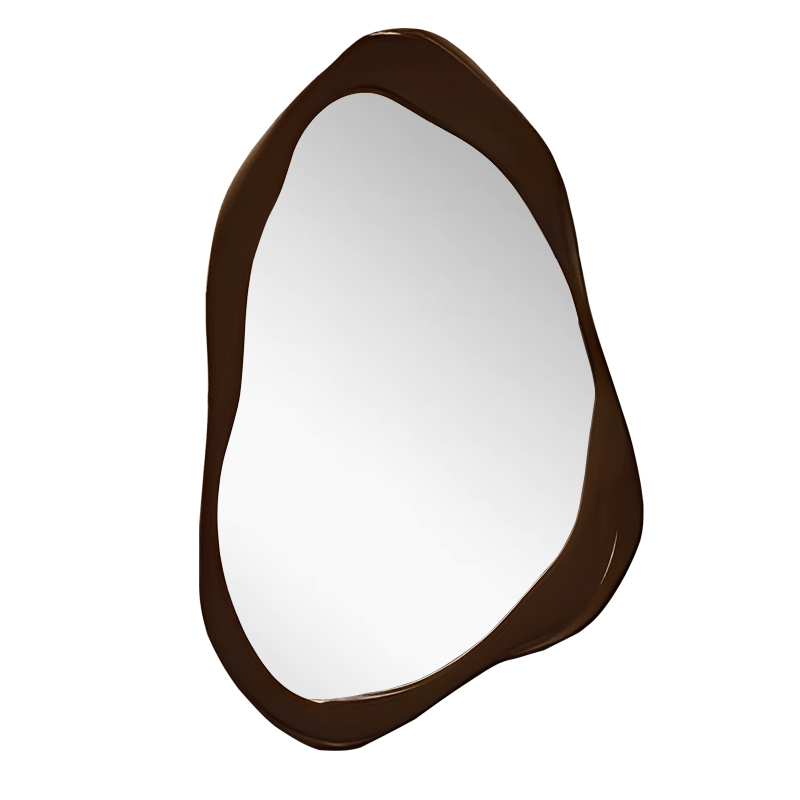 高级胡桃木色不规则化妆镜中古风艺术智能led浴室镜背景墙装饰镜 - 图3