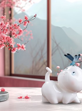 陶瓷国风手办可爱卡通猫咪摆件创意书桌办公室工位解压轻奢高级感