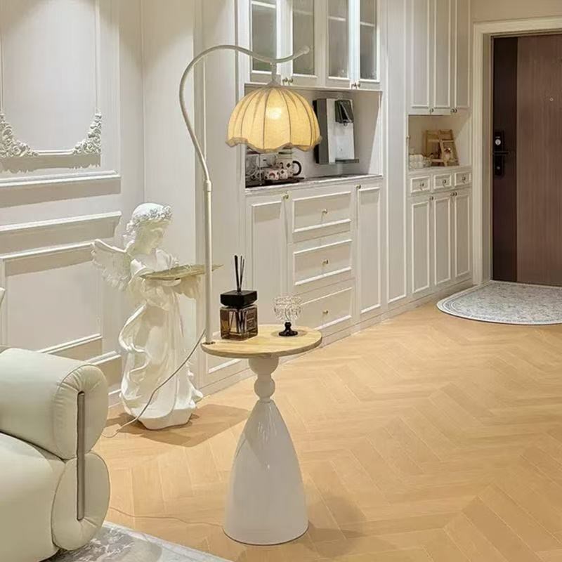 奶油风置物架一体l落地灯客厅沙发旁边几摆件氛围灯卧室床头柜台 - 图1