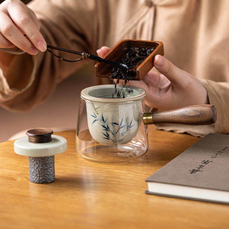 手绘竹子耐高温玻璃侧把壶单壶泡茶家用女士陶瓷内胆过滤功夫茶具,淘宝优惠券,粉丝福利购,淘宝优惠卷