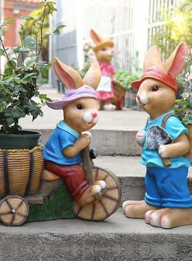 花园卡通兔子摆件 大号落地庭院户外装饰园林 幼儿园创意花盆树脂