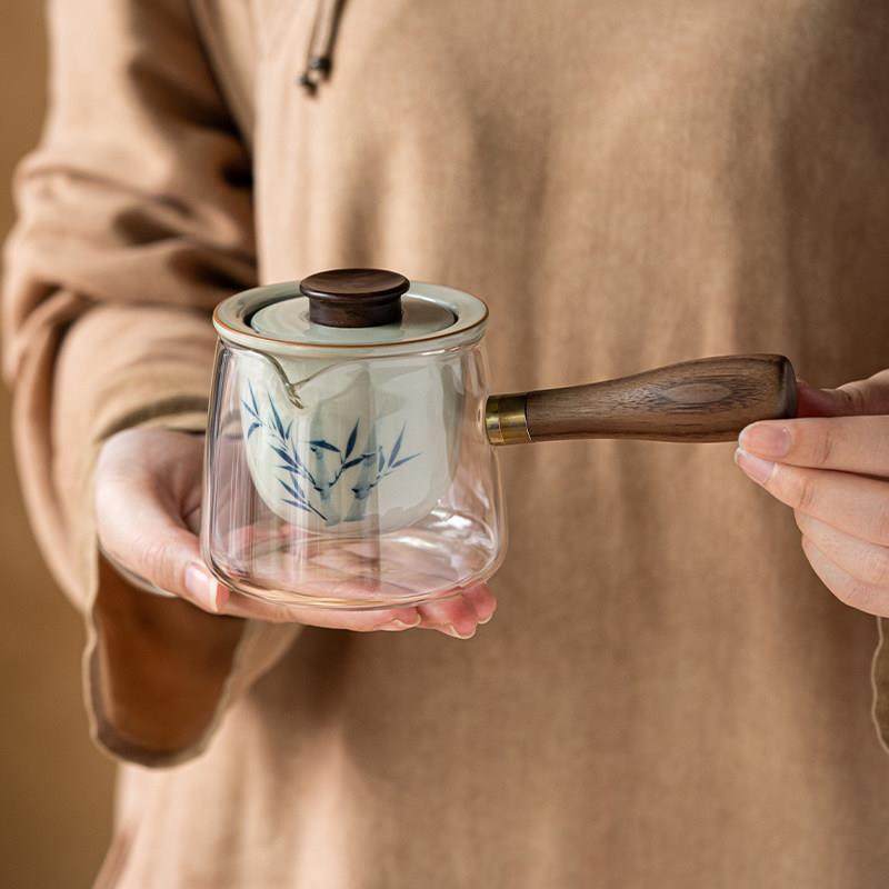 手绘竹子耐高温玻璃侧把壶单壶泡茶家用女士陶瓷内胆过滤功夫茶具,淘宝优惠券,粉丝福利购,淘宝优惠卷