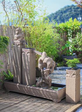 创意阳台鱼池水景花园布置庭院水池装饰造景假山盆景植物流水摆件