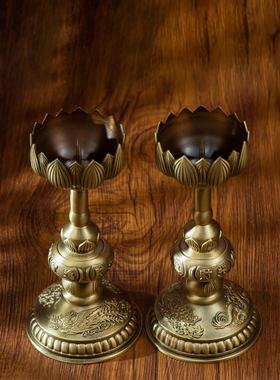 小铜记全铜烛台烛台蜡烛灯一对佛堂礼佛莲花烛台摆件婚庆用品礼品