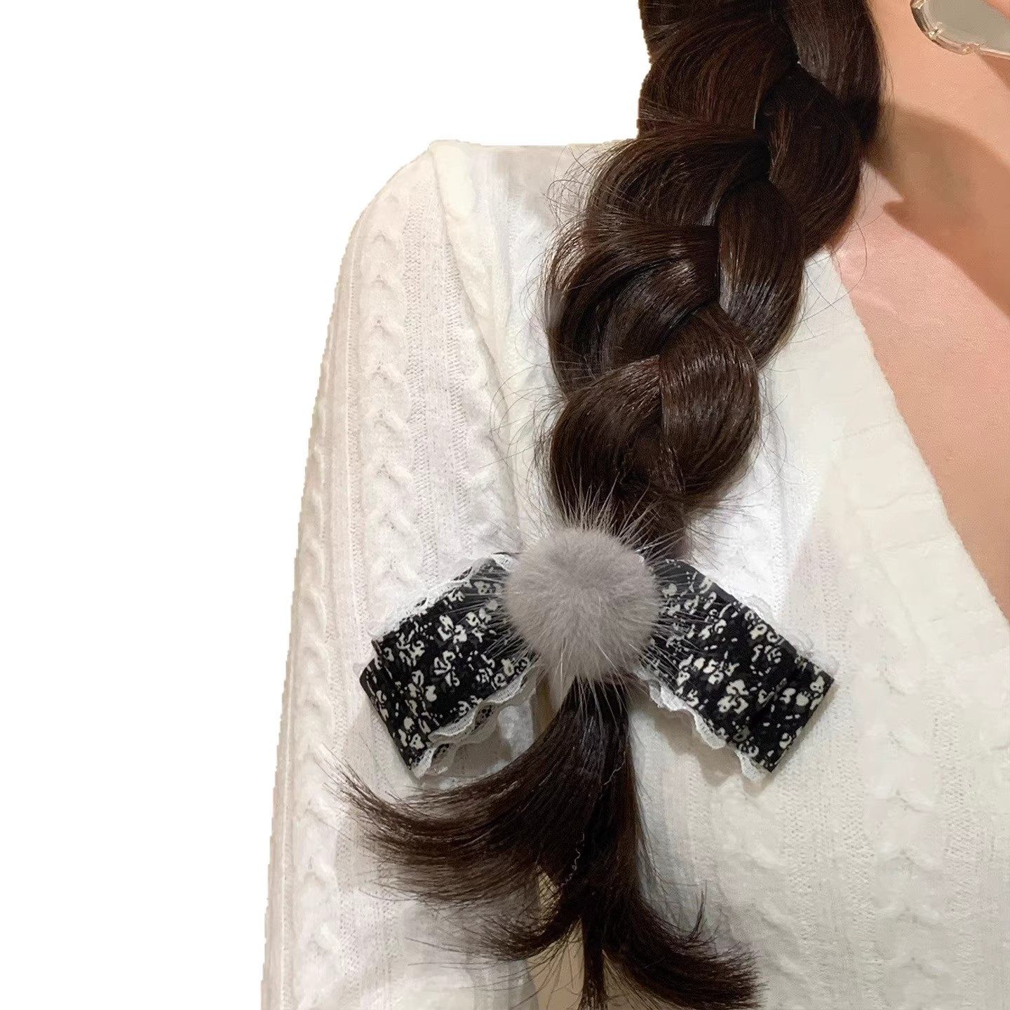 韩系碎花貂毛球蝴蝶结香蕉夹竖夹女扎马尾后脑勺夹子发卡头饰发饰,淘宝优惠券,粉丝福利购,淘宝优惠卷