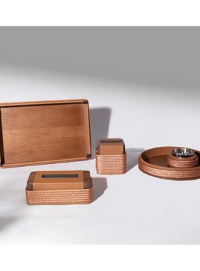 极简轻奢样板间卫生间橙色皂液瓶口杯纸巾盒托盘组合样板间摆件