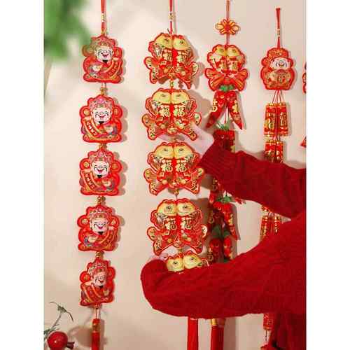 乔迁大门室内门房门门框客厅过年喜庆装饰挂件毛毡灯笼辣椒鞭炮串 - 图1