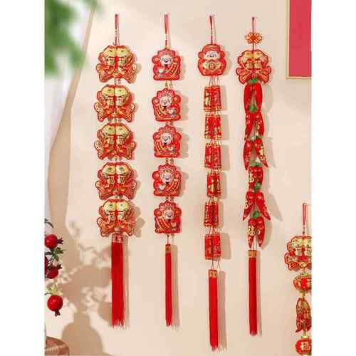 乔迁大门室内门房门门框客厅过年喜庆装饰挂件毛毡灯笼辣椒鞭炮串 - 图0