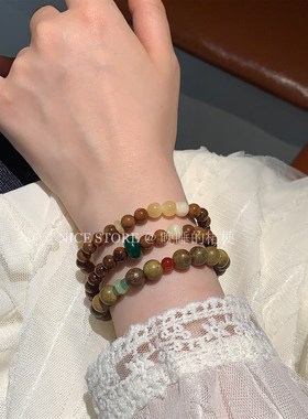 晚睡的桔梗檀香入梦新中式复B古绿檀木天然石手串小众中古手