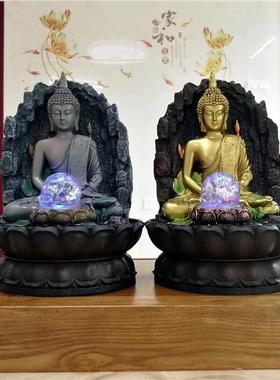 桌面招财流水摆件禅意喷泉客厅加湿器东南亚家居装饰品佛像摆设