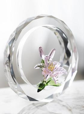 柏梵轻奢现代水晶花朵摆件创意客厅书房酒柜水晶摆件乔迁生日礼品