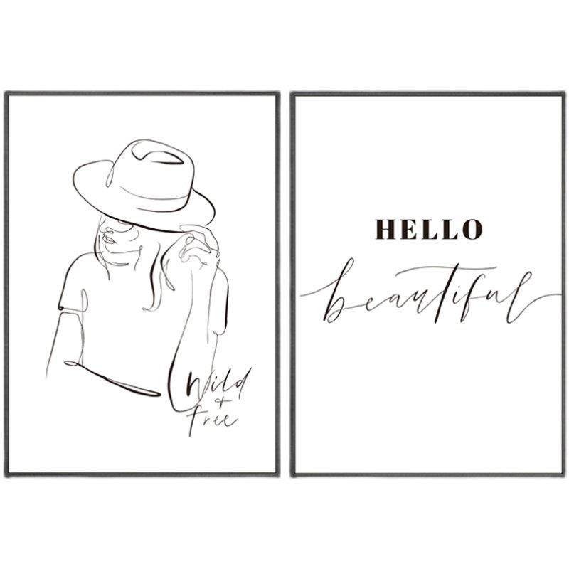 北欧小众挂画咖啡厅餐厅酒吧墙画卧室落地黑白线条人物抽象装饰画,淘宝优惠券,粉丝福利购,淘宝优惠卷