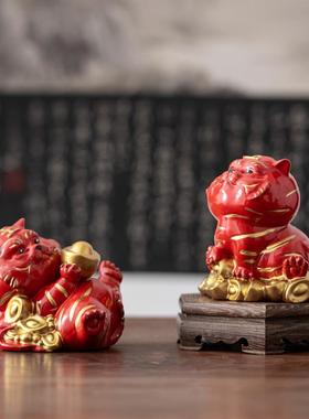 可爱的小老虎吉祥物装饰品胖老虎车办公室桌面装饰出生的新年礼物