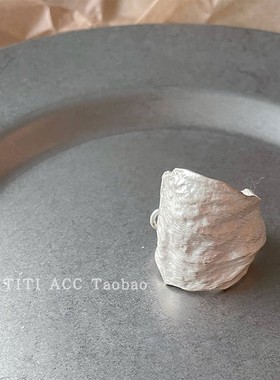 暗黑风玫瑰花瓣肌理链条戒指女高级感冷淡风黑白镀银Y宽版食指指