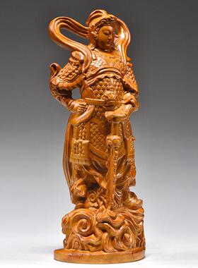 香樟木雕伽蓝韦陀佛像摆件韦驮关公伽蓝菩萨左右护法关公寺庙佛堂