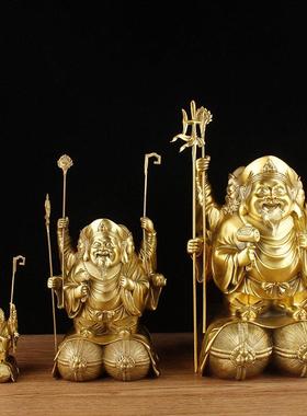 铜三面大黑天财神佛像摆件大黑天菩萨像铜摆件招手财神本命佛像