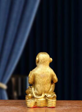 纯铜猴子摆件 抱桃子猴十二生肖猴工艺礼品摆饰摆设 招财客厅中式