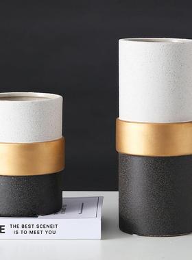 意式瓶轻奢DHS金艺术雕塑高级感酒样板间展示柜柜摆件陶瓷花装黑