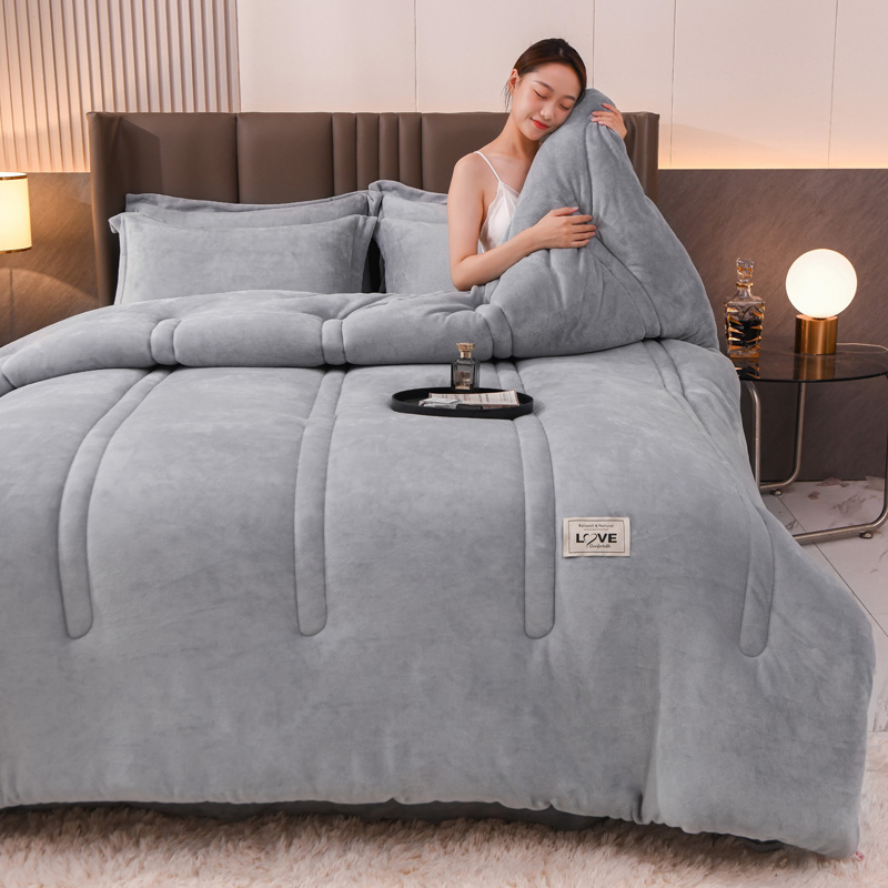 2024新款直播纯色牛奶绒冬被四件套金貂法莱绒被子被芯 - 图2