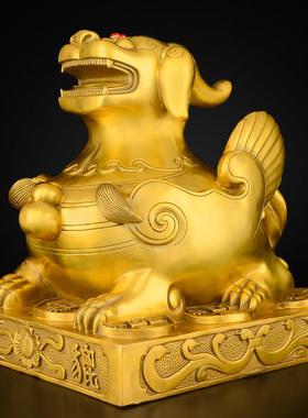 铜貔貅摆件公母一对黄铜方底皮丘招办公室开业礼品财大号貔犰