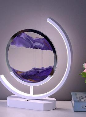 流沙画沙漏台灯桌面装饰摆件解压智能充电触控调光生日礼物小夜灯