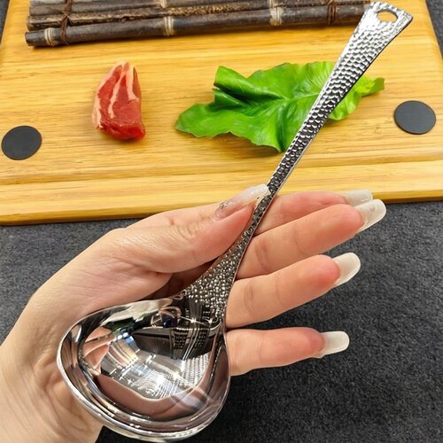 不锈钢水钻装饰汤勺女长柄鱼鳞柄勺子餐厅盛汤勺家用火锅漏勺 - 图2