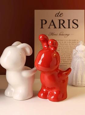 结婚礼物送新人摆件创意兔子情侣闺蜜新婚订婚小众高级家居装饰品