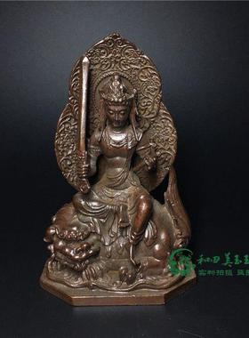 仿古铜器文殊普贤菩萨家居摆件复古铜铸五台山峨眉山家用供奉铜像