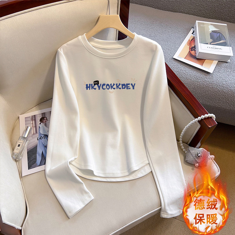 秋冬季新款正肩长袖t恤女内搭打底衫不规则圆领双面德绒保暖上衣,淘宝优惠券,粉丝福利购,淘宝优惠卷