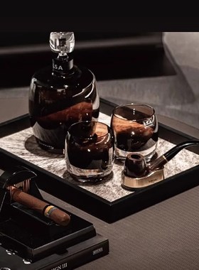 如是皮边进口真皮托盘中古托盘客厅卧室餐桌玄U关收纳礼品礼物