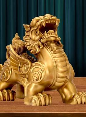 高档黄铜貔貅摆件 公母一对办公室家居客厅装饰品开业乔迁礼品