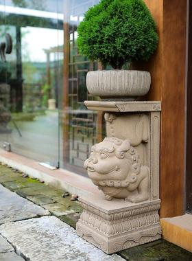 陋石坊彷石狮子摆件石雕门墩抱鼓石一对户外庭院造景布置花园装饰