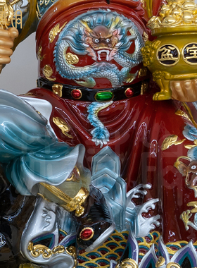 铜彩绘骑虎赵公明武财神像供奉