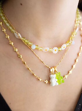 Crystal Haze权志龙王紫璇同款K彩色糖果熊项链 小熊吊坠