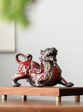 久造中式招财貔貅摆件一对家居陶瓷皮丘客厅玄关装饰品办公桌礼品