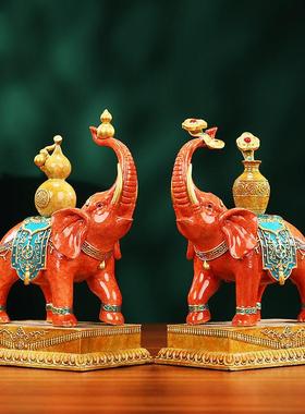 黄铜大象摆件一对《泰平吉象》办公室家居客厅玄关开业礼品工艺品