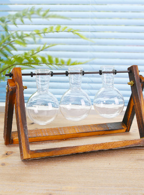 复古风木质铁艺家居咖啡店桌面装饰品玻璃小花瓶水培绿萝容器摆件