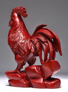 红色鸡摆件红花梨木雕鸡木头鸡实木大公鸡家居客厅玄关摆设送礼品