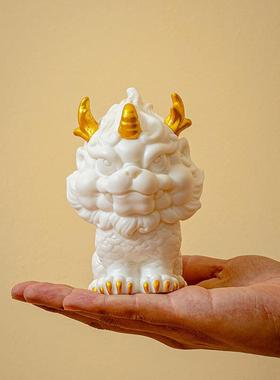 招财瑞兽麒麟摆件一对中式陶瓷客厅玄关办公桌面装饰乔迁开 业礼