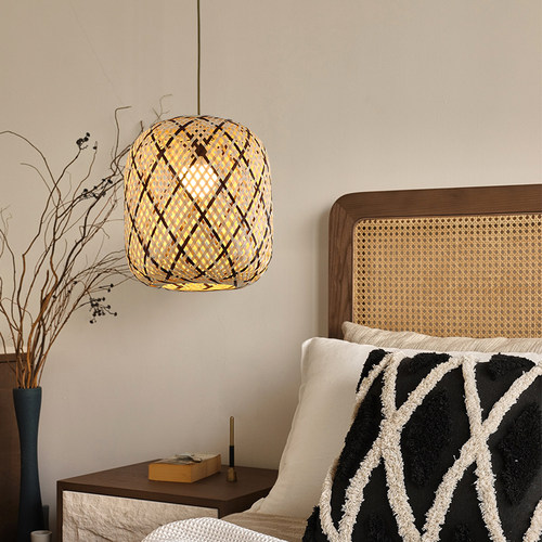 竹编灯笼编织吊灯侘寂风茶室走廊过道大厅民宿火锅店餐饮商铺灯具 - 图2