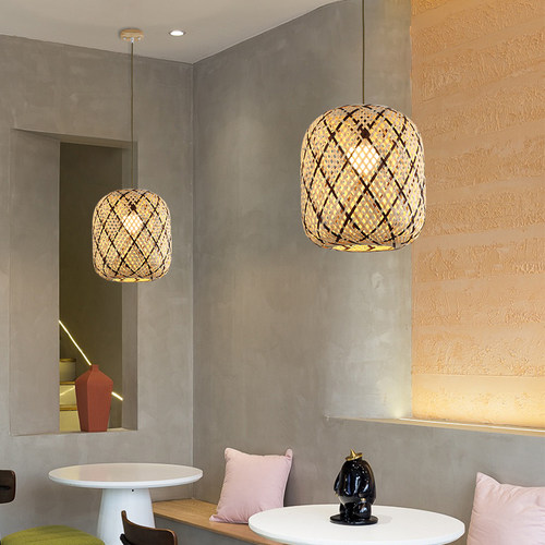 竹编灯笼编织吊灯侘寂风茶室走廊过道大厅民宿火锅店餐饮商铺灯具 - 图1