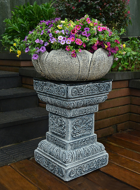 别墅大门口花园农家乐院子装饰人造石墩底座民宿庭院布置花柱摆件