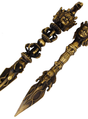 擦黑色马头大明王铜金刚杵摆件